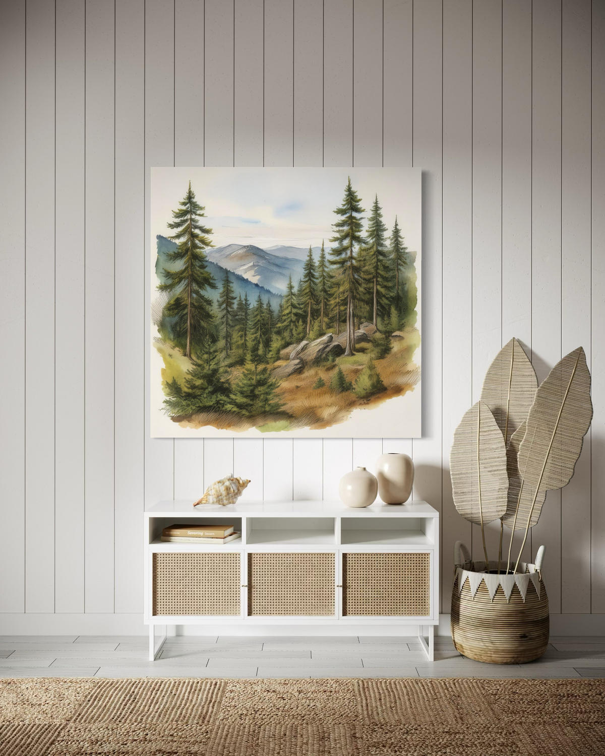 WANDBILD landschaft berge wald - Grün, Textil (50/50cm) - Feeby