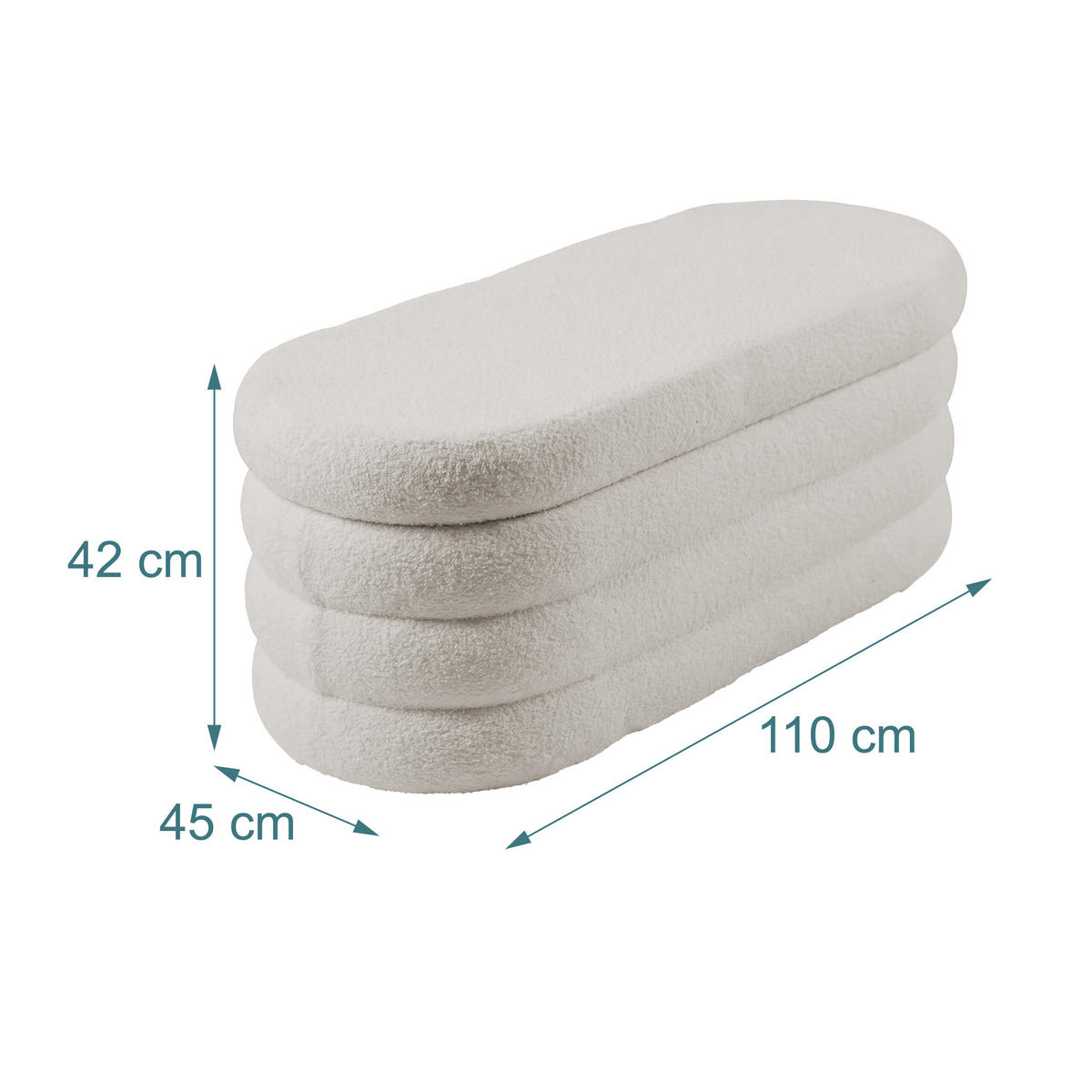 BANCĂ Crem cu spațiu de depozitare țesătură teddy 110 cm - crem, material textil/compozit lemnos (110/42/45cm) - Relaxdays