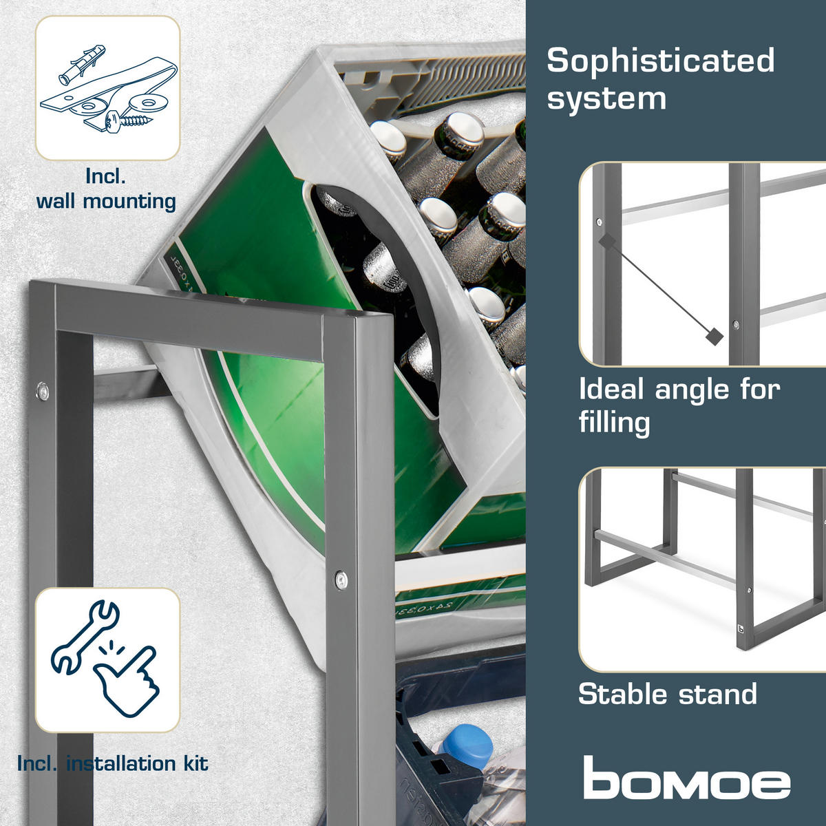 GETRÄNKEREGAL Mattis Anthrazit - Anthrazit, Naturmaterialien/Bambusholz (55/112/32cm) - BoMoe