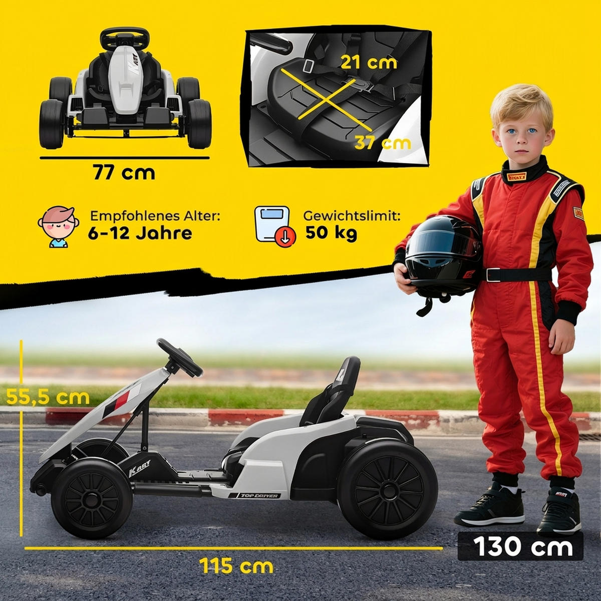 ELEKTRO-DRIFT-KART Kunststoff Stahl Weiß - Weiß, Kunststoff (115/77/55.5cm) - AIYAPLAY
