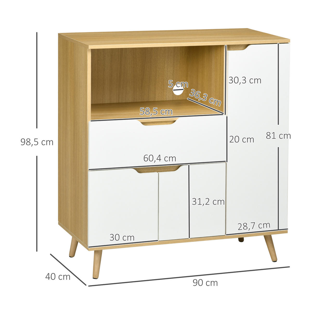 MIKROWELLENUNTERSCHRANK DE-11160 2 Türen Weiß/Holz - Weiß, Holzwerkstoff (40/98.5/90cm) - ComfortXL