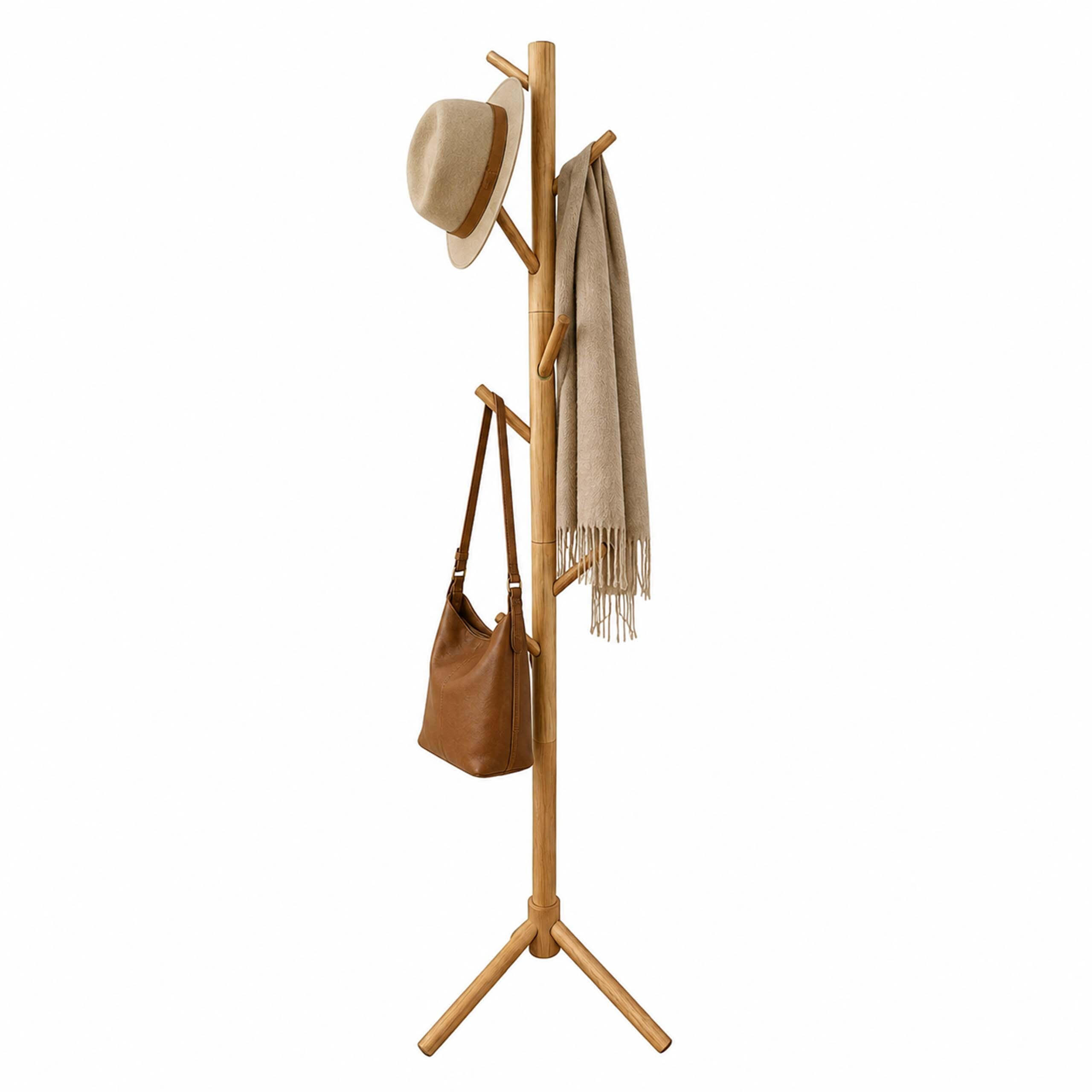 GARDEROBENSTÄNDER Natur Kiefernholz 8 Haken 175 cm - Hellbraun, Holz (50/175/50cm) - Relaxdays