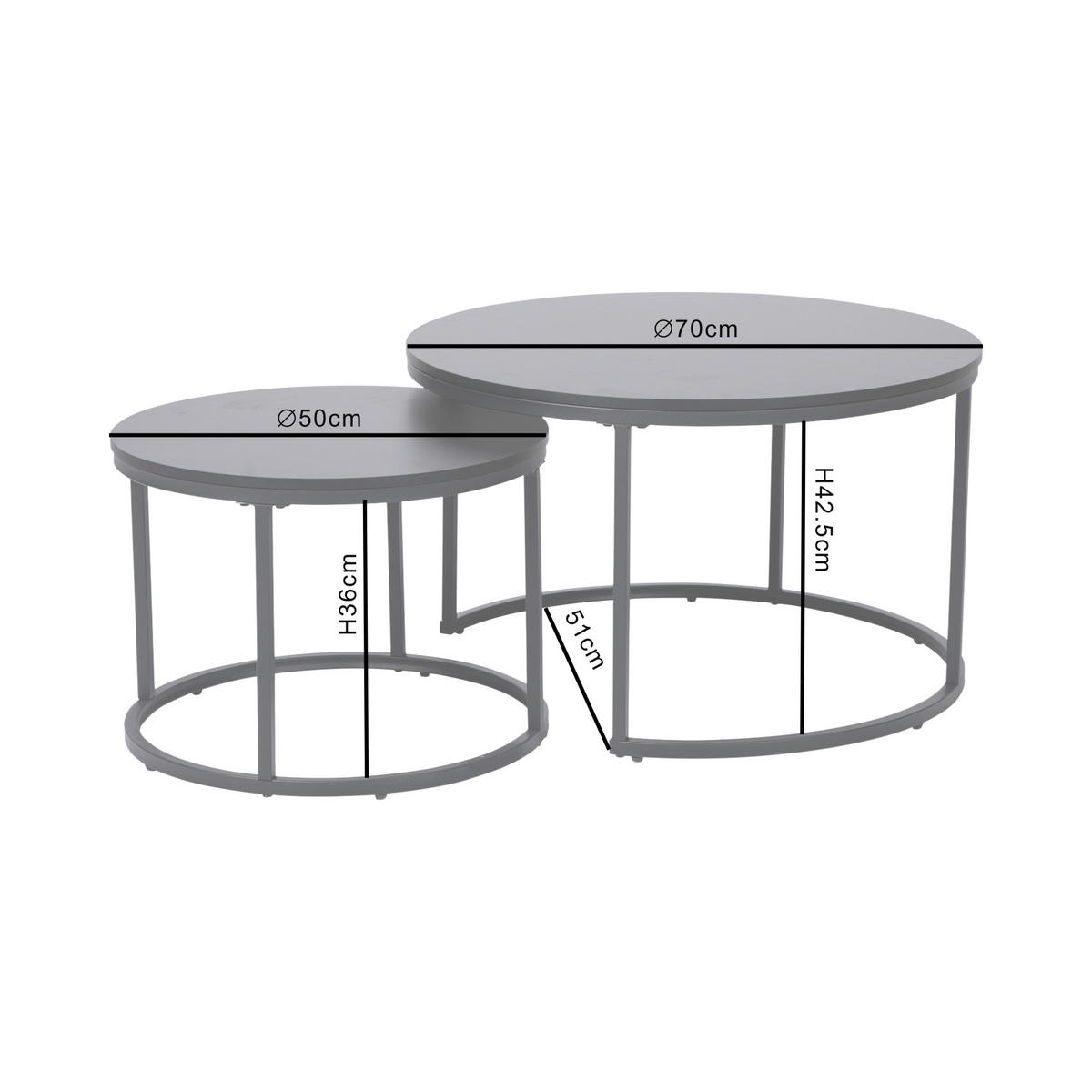 COUCHTISCH 2er Set rund schwarz - Schwarz, Holzwerkstoff (70/70/42.5cm) - Home Collective