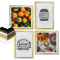 WANDBILDER 4er Set - 50x50 cm & 40x60 cm Goldrahmen - Juicy Oranges Kitchen - Goldfarben, Kunststoff (50/50cm) - ArtPrintCave