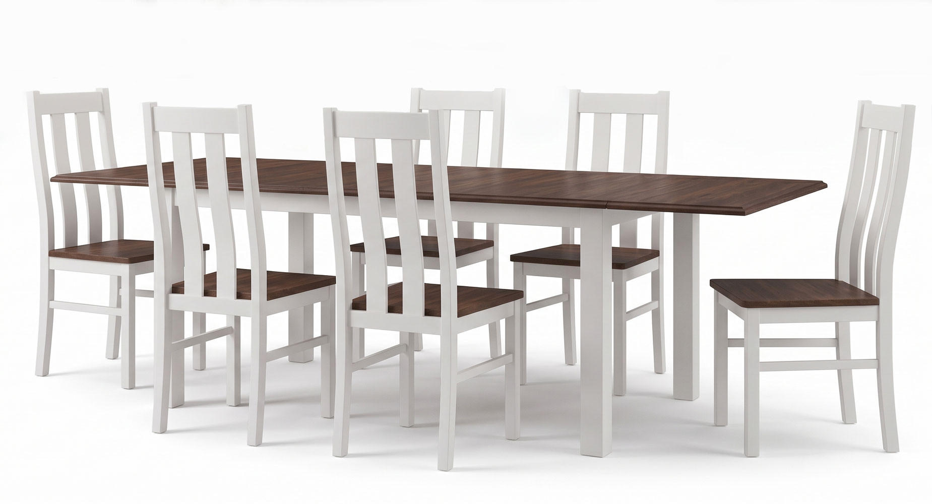 ESSZIMMER-SET Belluno Elegante 7-tlg Kiefer Weiß / Gebeizt Nussbaum 150-197 / 93 / 96cm - Nussbaumfarben/Weiß, Holz (197/96/93cm) - Feldmann-Wohnen