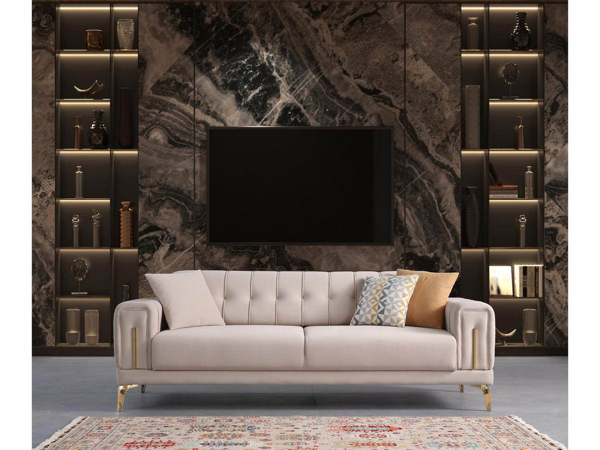 SOFA Majesty 3-Sitzer Mikrofaser Webstoff Beige - Beige, Kunststoff/Textil (230/86/93cm)
