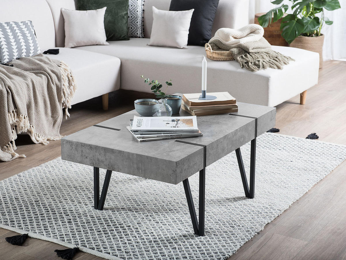 COUCHTISCH Betonoptik/schwarz rechteckig 60/100 cm Adena - Schwarz/Grau, Holzwerkstoff (100/60/43cm) - Beliani