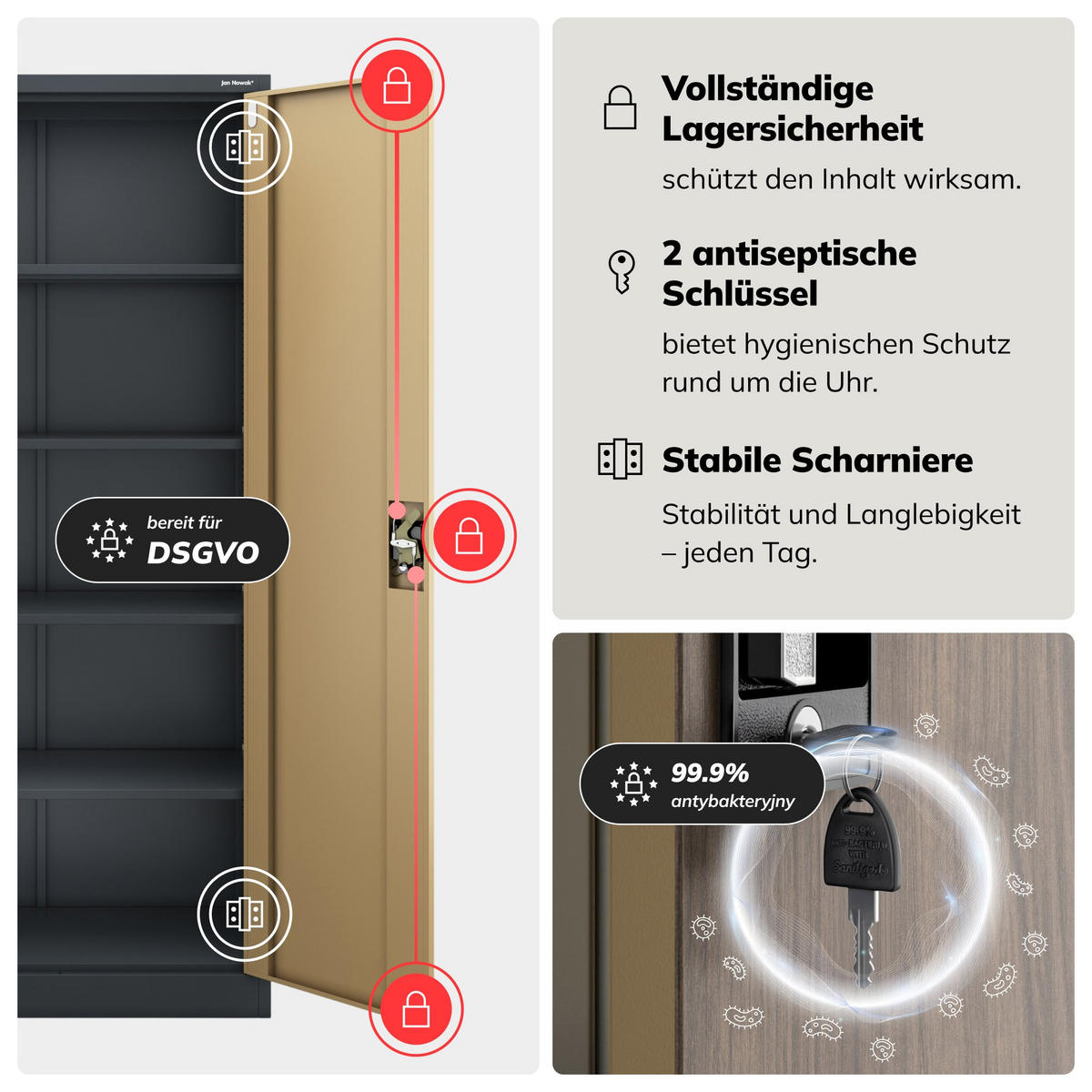AKTENSCHRANK JAN 185x90x45 cm - Braun/Weiß, Metall (90/185/40cm) - Jan Nowak