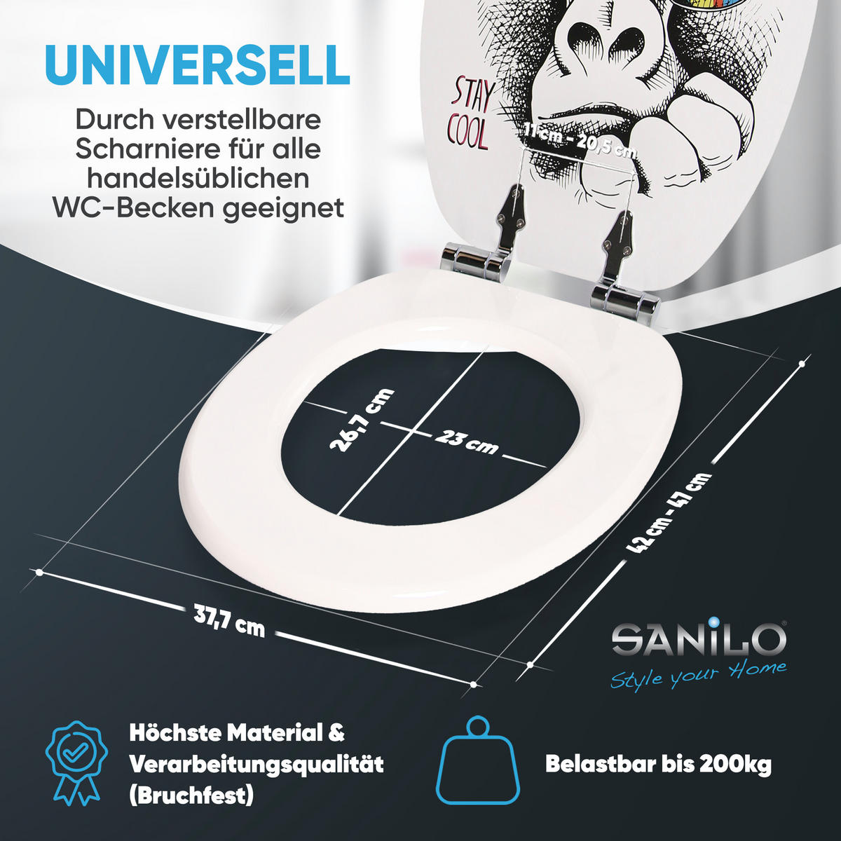 WC-SITZ mit Absenkautomatik Stay Cool - Multicolor, Holzwerkstoff (38/6/47cm) - Sanilo