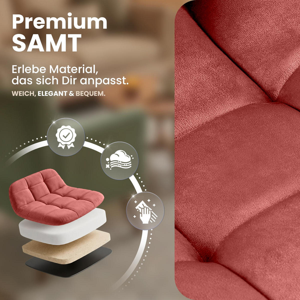 STUHL Samt Rosa - Schwarz/Rosa, Textil/Metall (45/84/55cm) - CLP