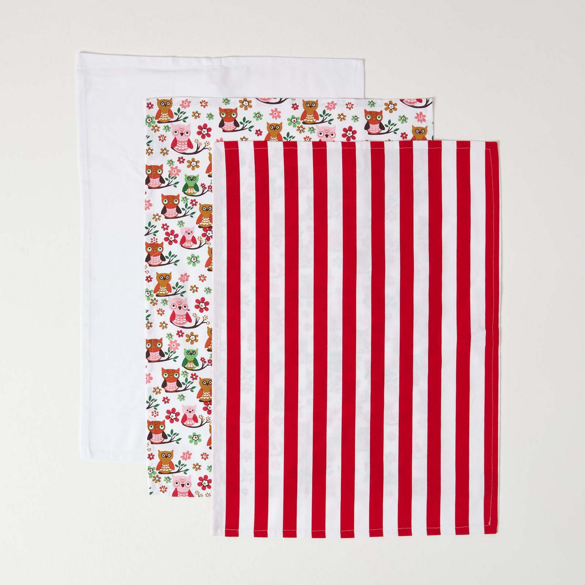 GESCHIRRTÜCHER Eulen, 3er-Set, 100% Baumwolle - Rot, Textil (50/70cm) - Homescapes