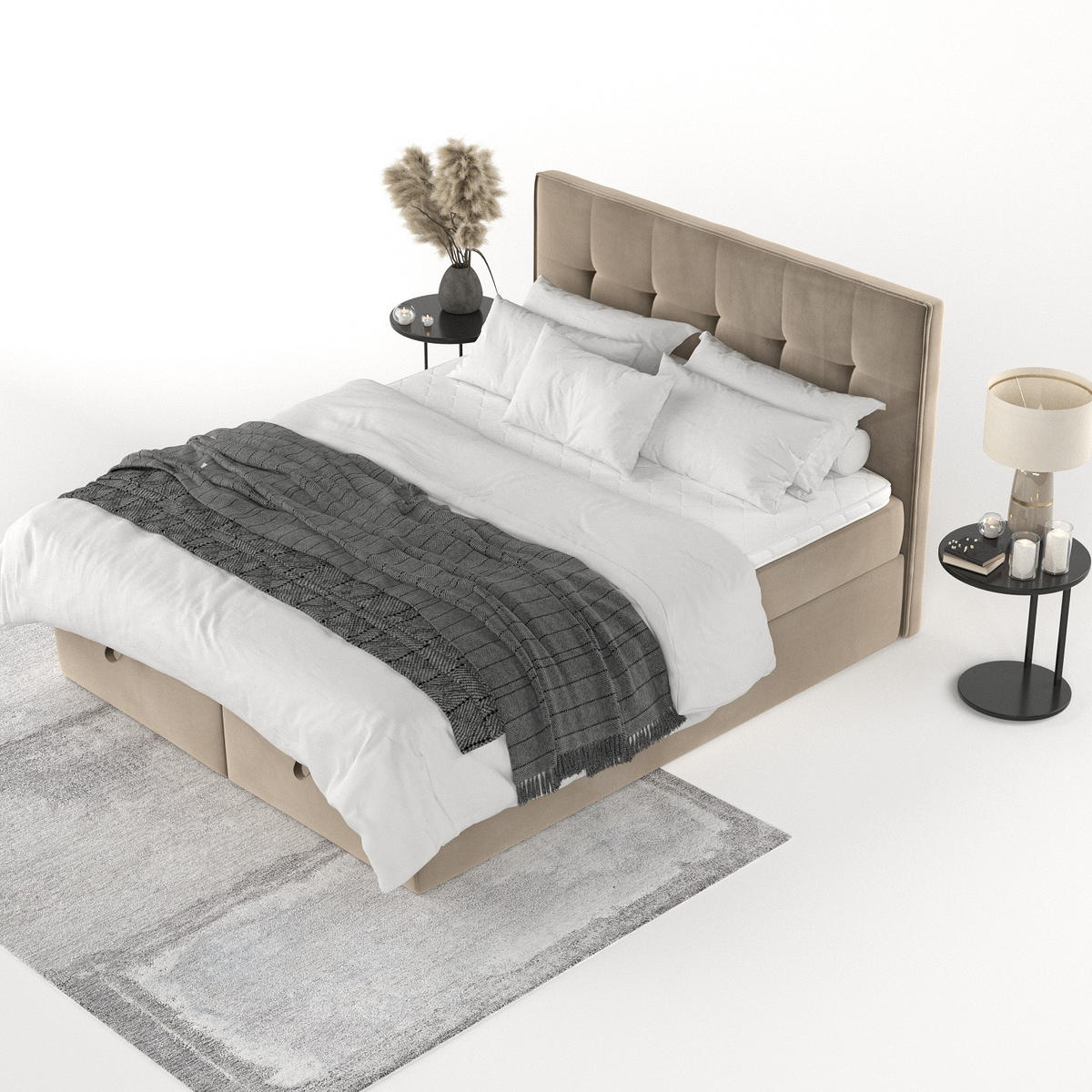 BOXBETT Tivra 200/200 cm Taupe im Paros Stoff - Taupe/Schwarz, Holz/Holzwerkstoff (200/200cm) - AltaBeds