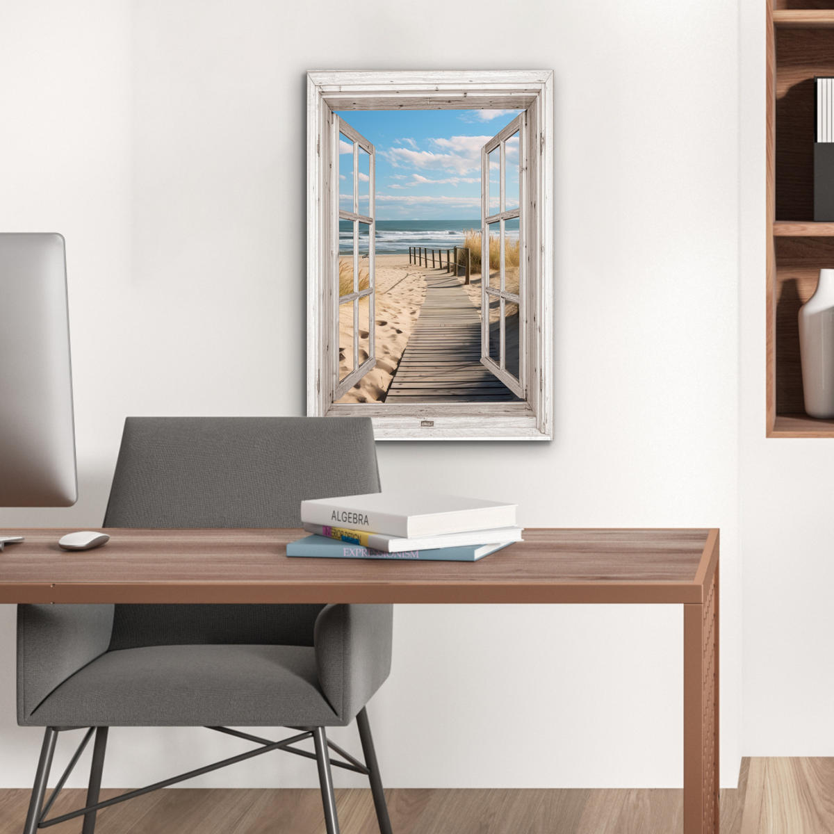 METALLBILD Fenster - Meer - Küste - Natur - Ausblick - Strand - Wattenmeer 40x60 cm - Beige, Metall (40/60cm) - MuchoWow
