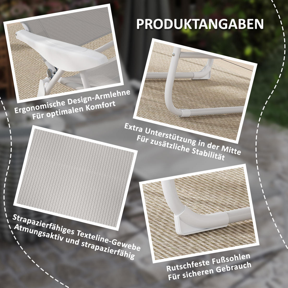 SONNENLIEGE klappbar Gartenliege mit Kopfkissen, verstellbare Rückenlehne - Hellgrau, Metall (66/98/160cm) - Outsunny