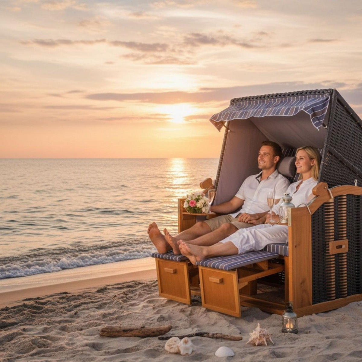 STRANDKORB Ostsee 2-Sitzer PE schwarz - Schwarz/Braun, Metall (120/160/80cm) - Mr. Deko