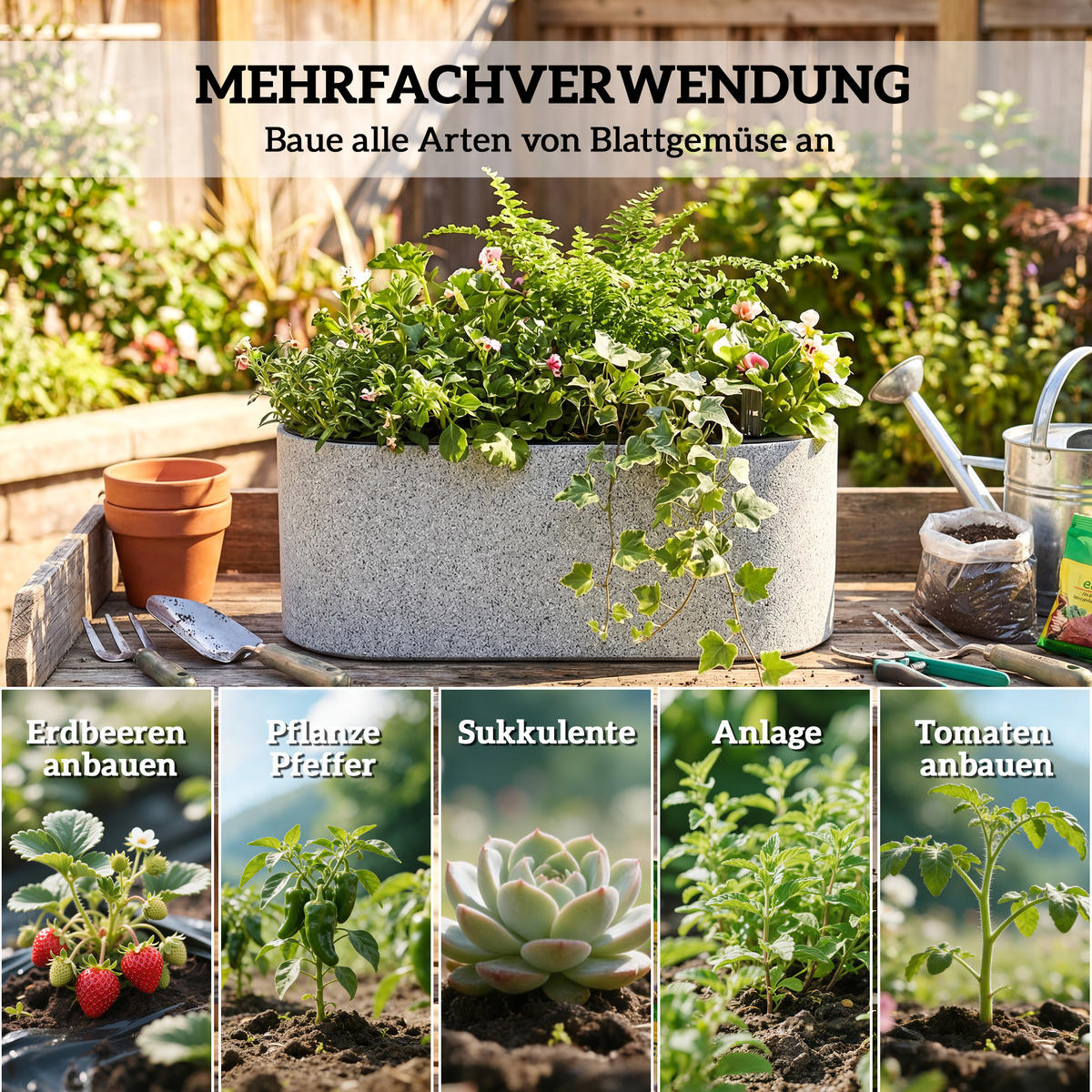 BLUMENTOPF 2er Set Kunststoff Hellgrau - Hellgrau, Kunststoff (15cm) - Outsunny