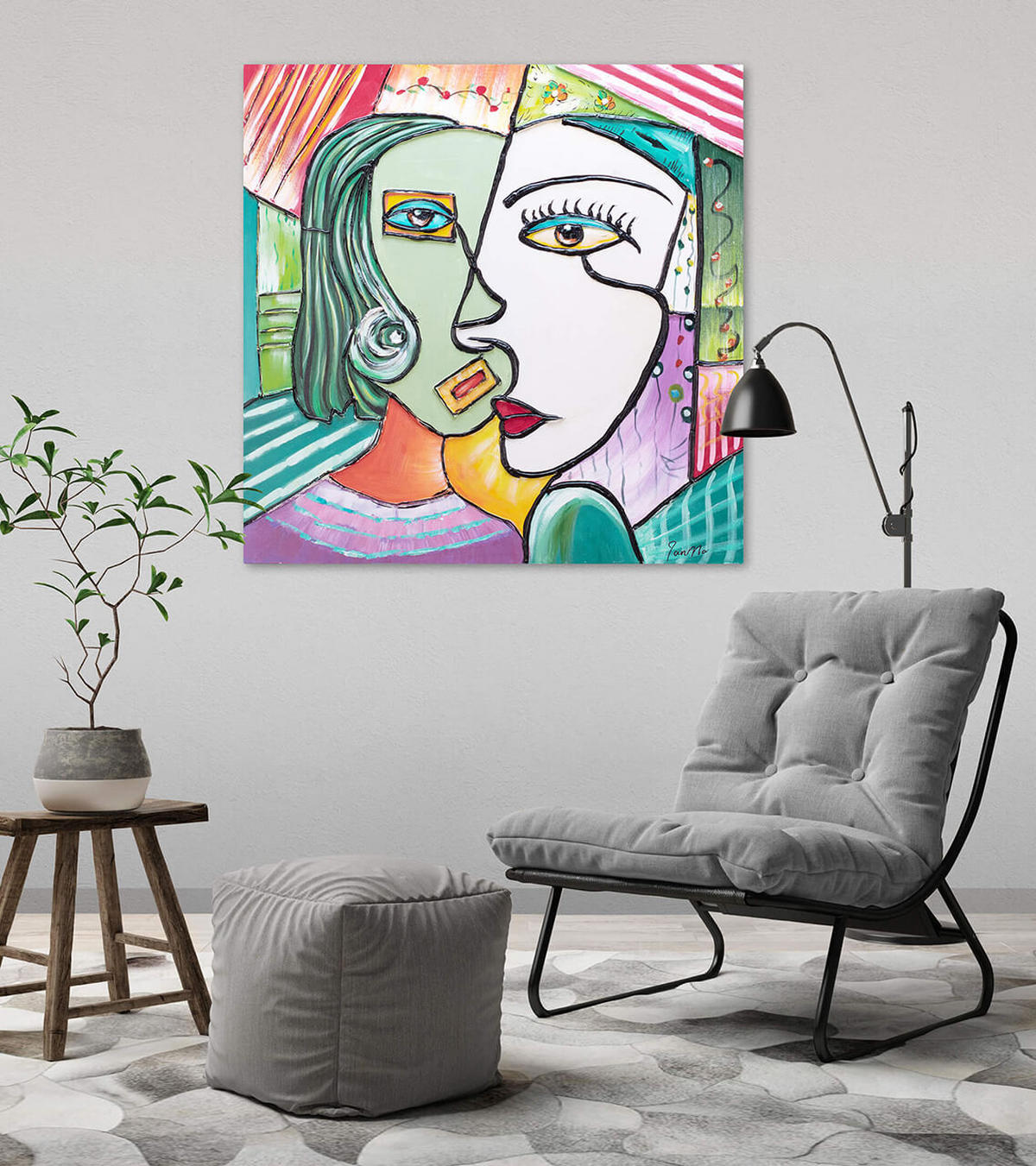 RUČNE MAĽOVANÝ AKRYLOVÝ OBRAZ 80/80 cm, viacfarebný, abstraktný dekoratívny motív - viacfarebná, drevo/textil (80/80cm) - KUNSTLOFT