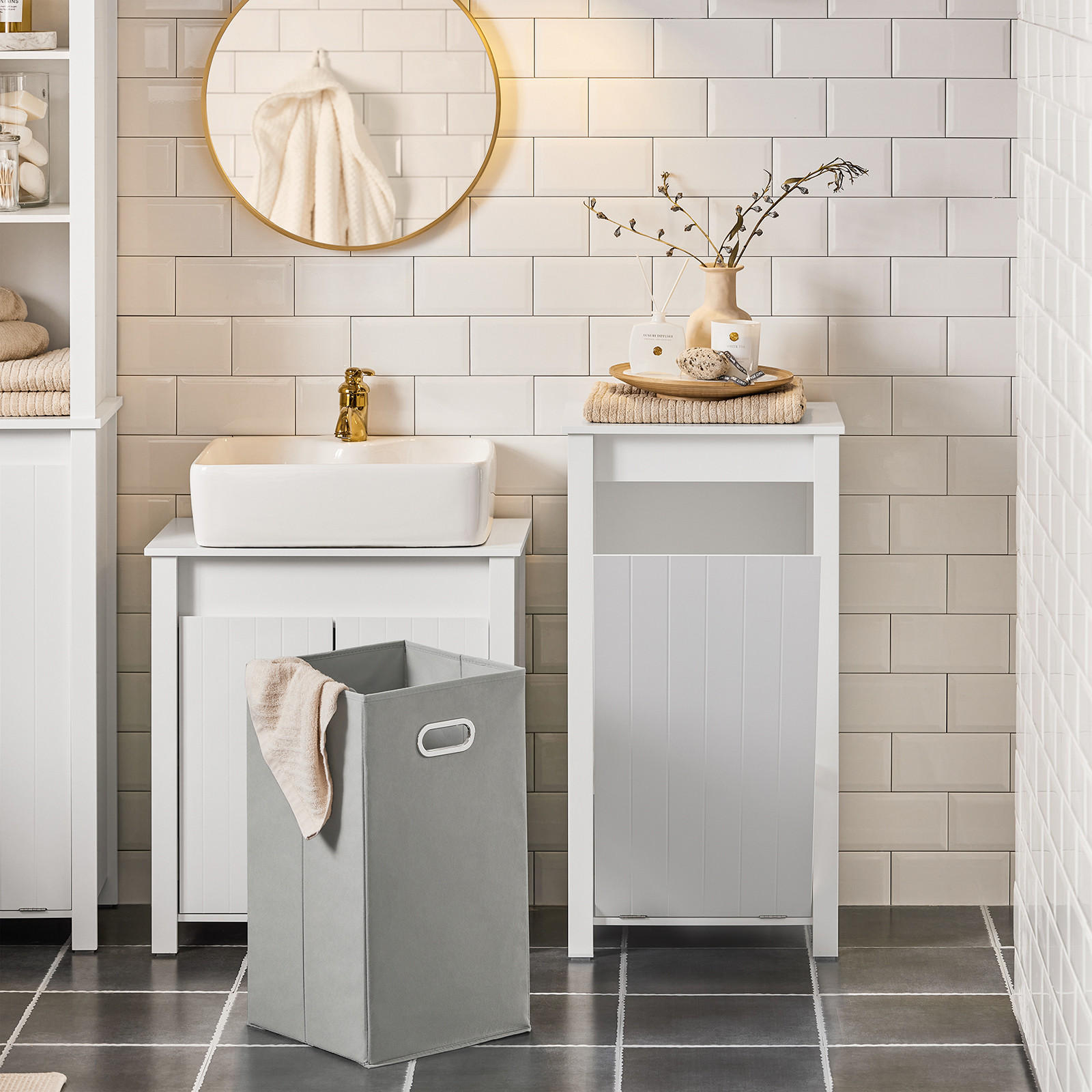 WÄSCHESCHRANK mit Wäschesack Weiß - Weiß, Holzwerkstoff (45/86/35cm) - SoBuy