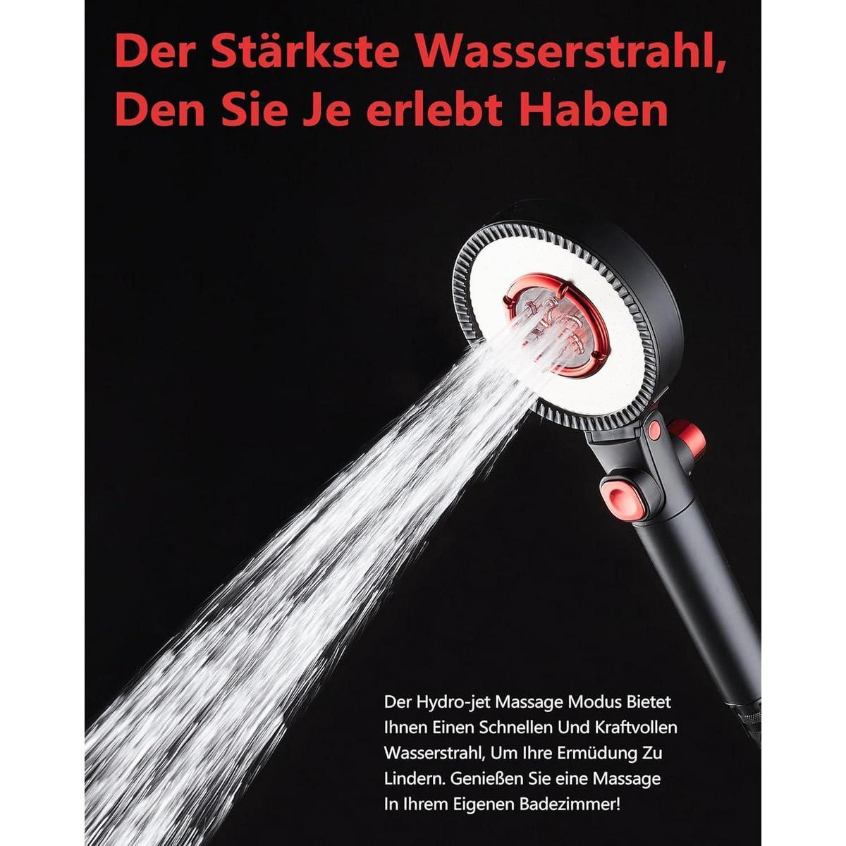 HANDBRAUSE mit Filter 3 Strahlarten Wassersparend 4.5l/min - Schwarz, Kunststoff (8/12.7/26cm)