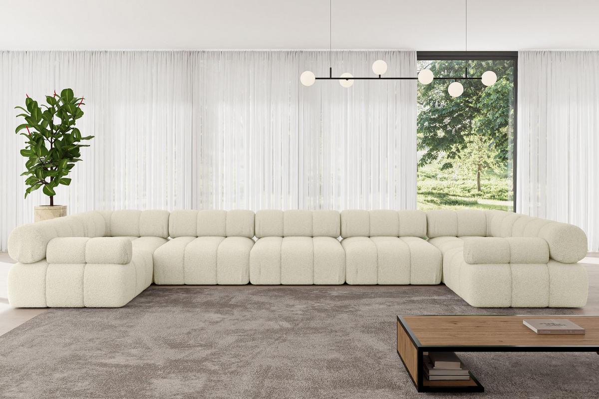 WOHNLANDSCHAFT modulares Sofa Birno-U3 - 475x190x70 cm Beige Bouclé - Beige, Holzwerkstoff/Textil (475/70/190cm) - ALTDECOR