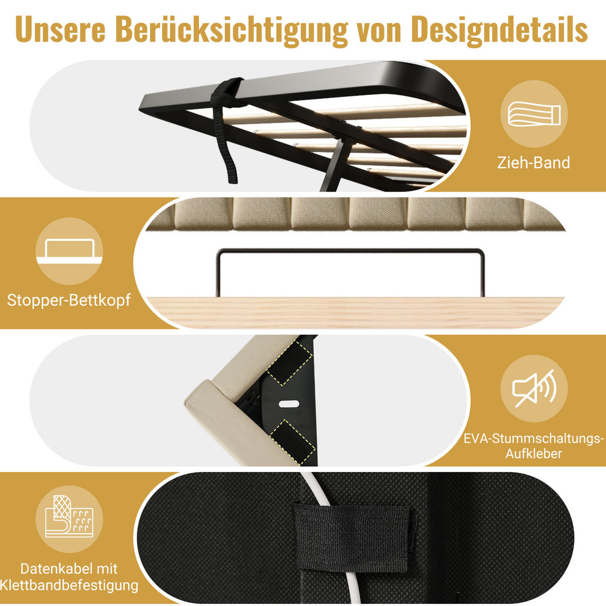 POLSTERBETT aus Leinen 90x200 cm in Beige mit LED & Matratze - Beige, Textil (90/200cm) - Modfu