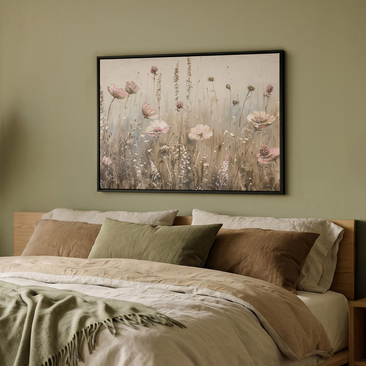 LEINWAND Bilder mit Rahmen - Blumen - Rosa - Modern - Beige - 70x50 - Beige, Textil (70/50cm) - MuchoWow