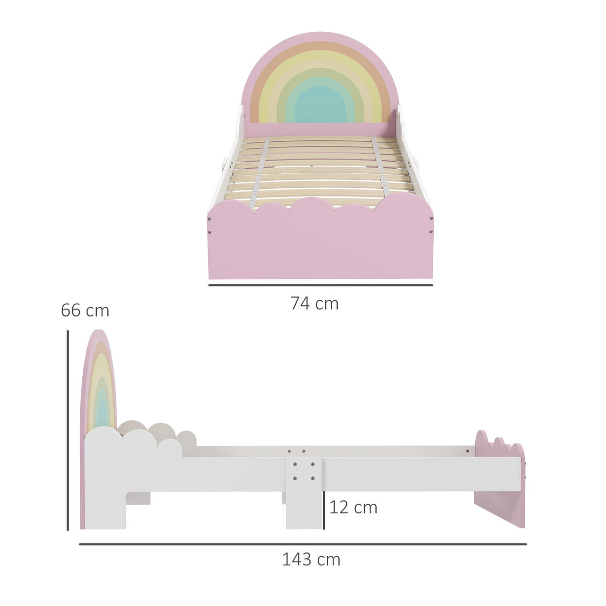 KINDERBETT 140x70 cm DE-14552 mit Regenbogen-Design, inkl. Lattenrost Rosa - Pink, Holzwerkstoff (70/140cm) - ComfortXL