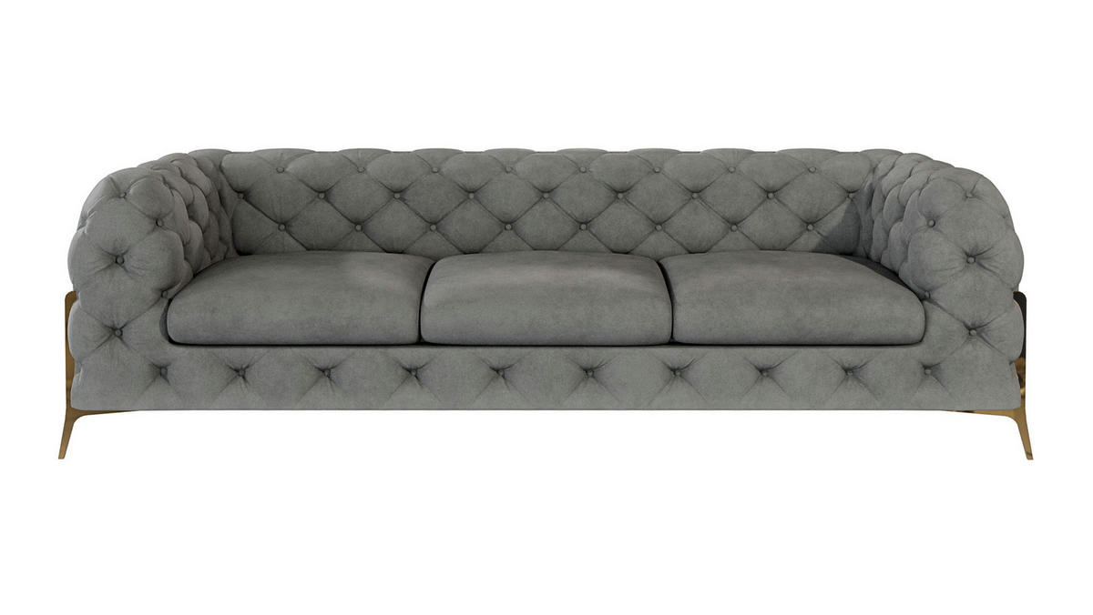 SITZGARNITUR 3+2+1 Chesterfield Lexi Grau Samt - Goldfarben/Grau, Holz/Textil (243/75/100cm) - S-Style Möbel