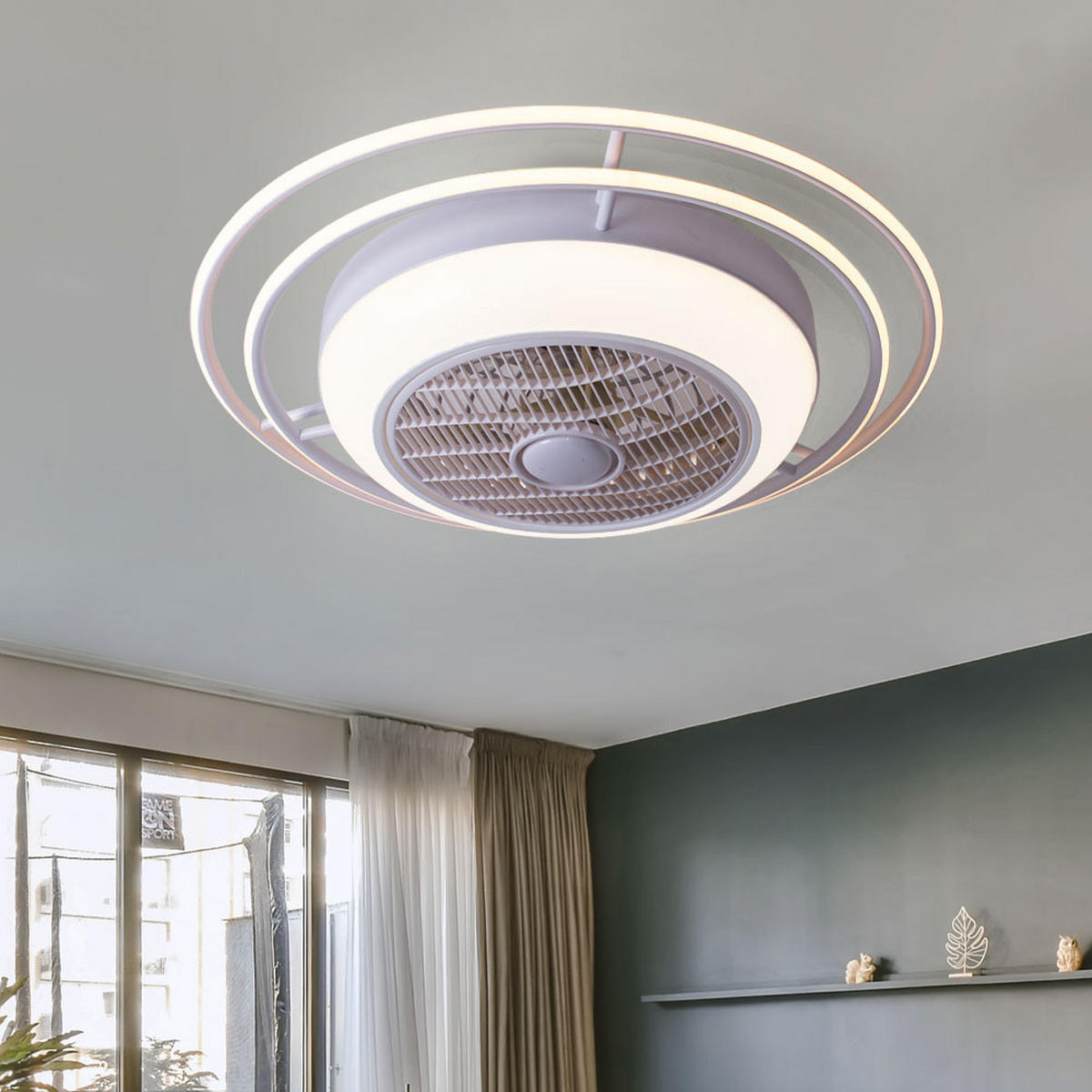 LED DECKENLEUCHTE Romario Weiß mit Ventilator - Weiß, Metall (73/73/23cm) - Globo Lighting