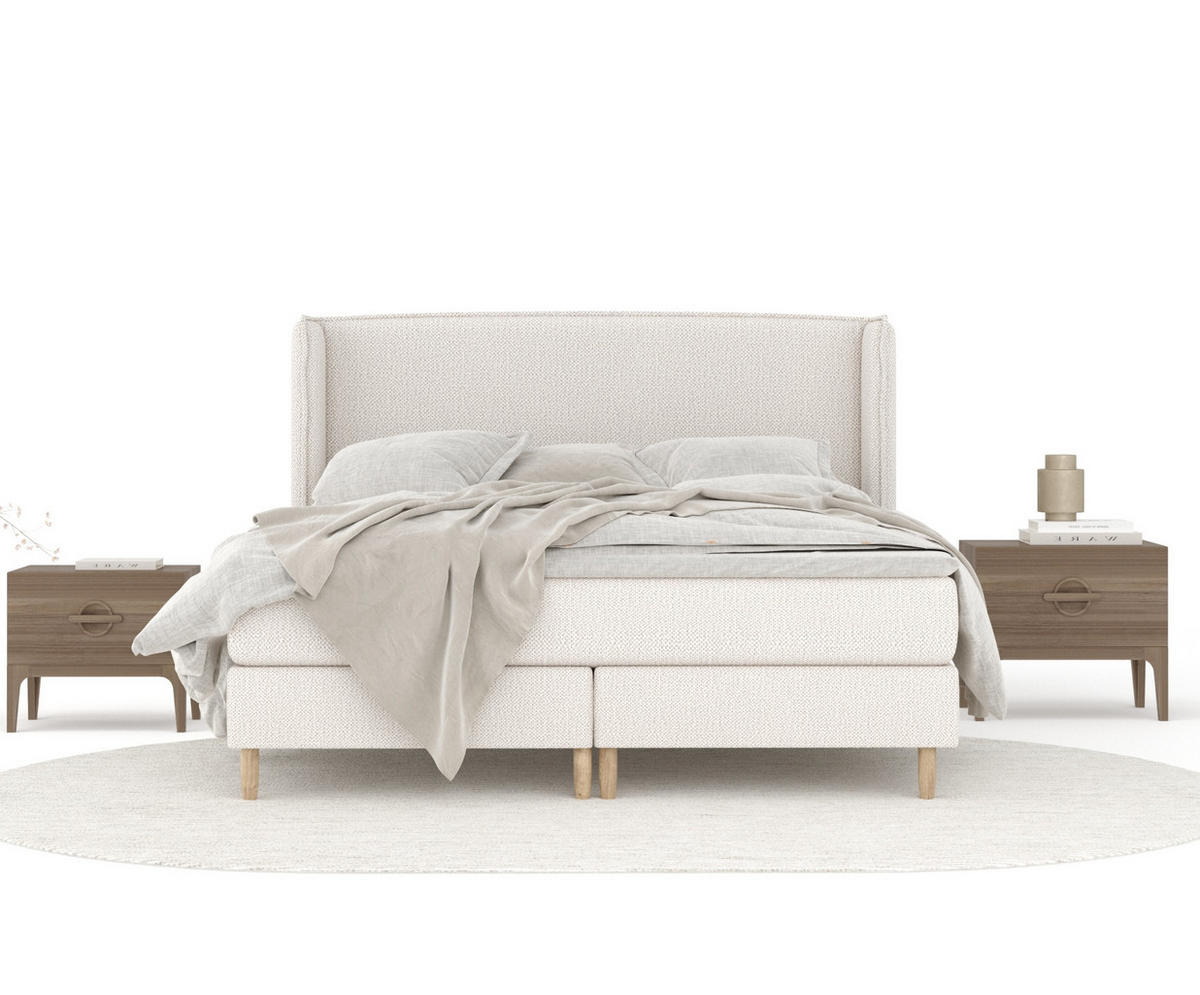KONTINENTALBETT Ardis Creme 200/200 cm mit Matratze und Topper - Creme/Naturfarben, Holz/Holzwerkstoff (200/200cm) - Maison de Reve