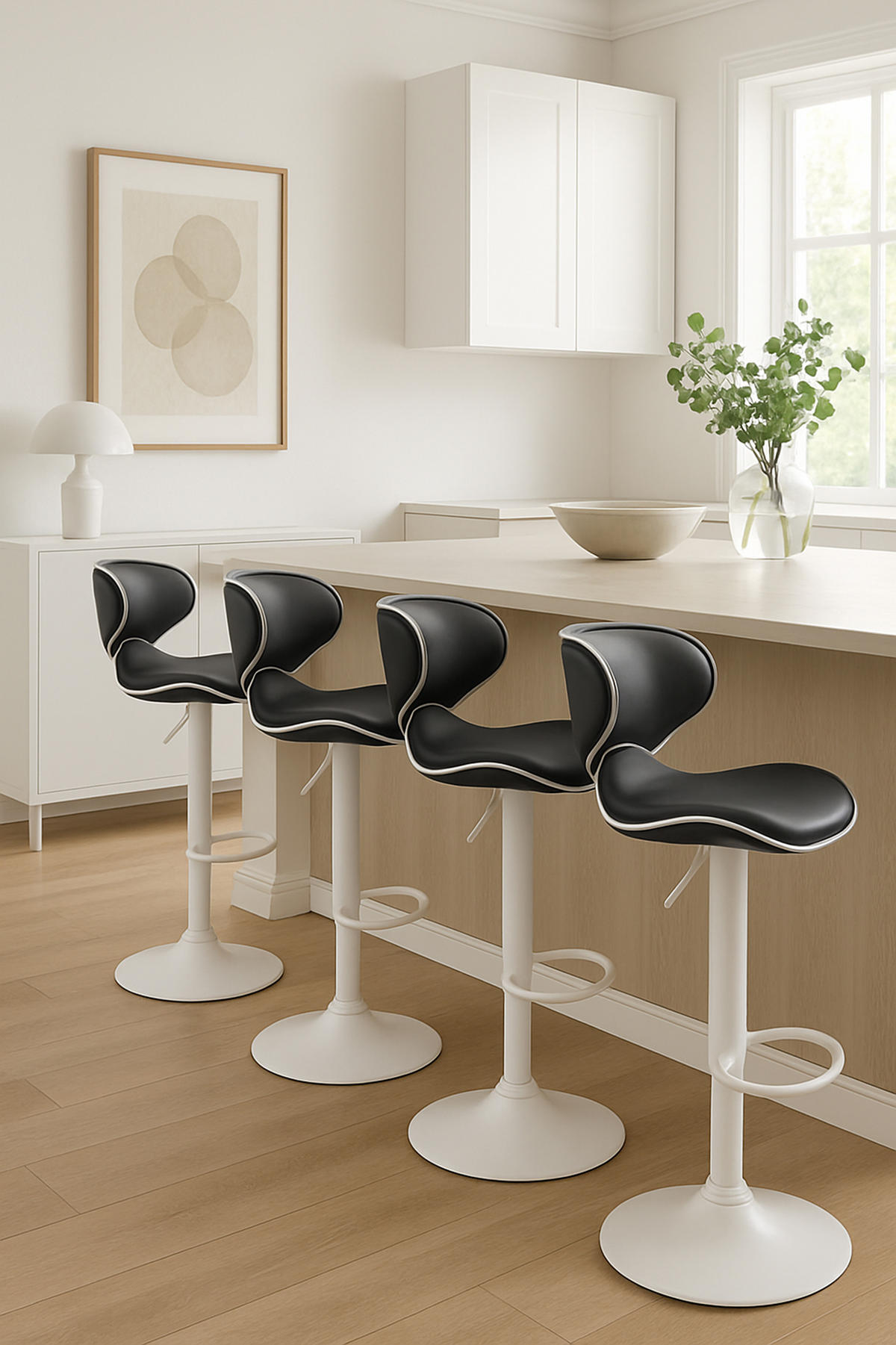 BARHOCKER 2er Set Las-Mallorcas Kunstleder weiß schwarz - Schwarz/Weiß, Kunststoff/Metall (46/108/49cm) - TPFLiving