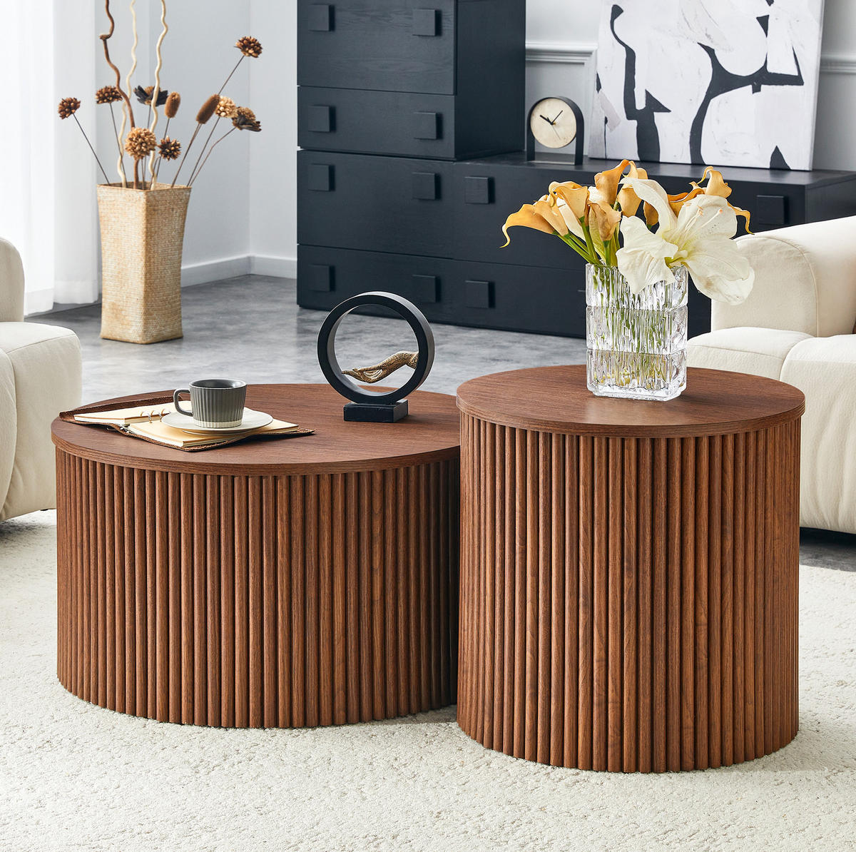 COUCHTISCH aus MDF in Walnussfarben mit verborgenem Stauraum im 2er-Set - Walnussfarben, Holzwerkstoff (65/65/40cm) - Modfu