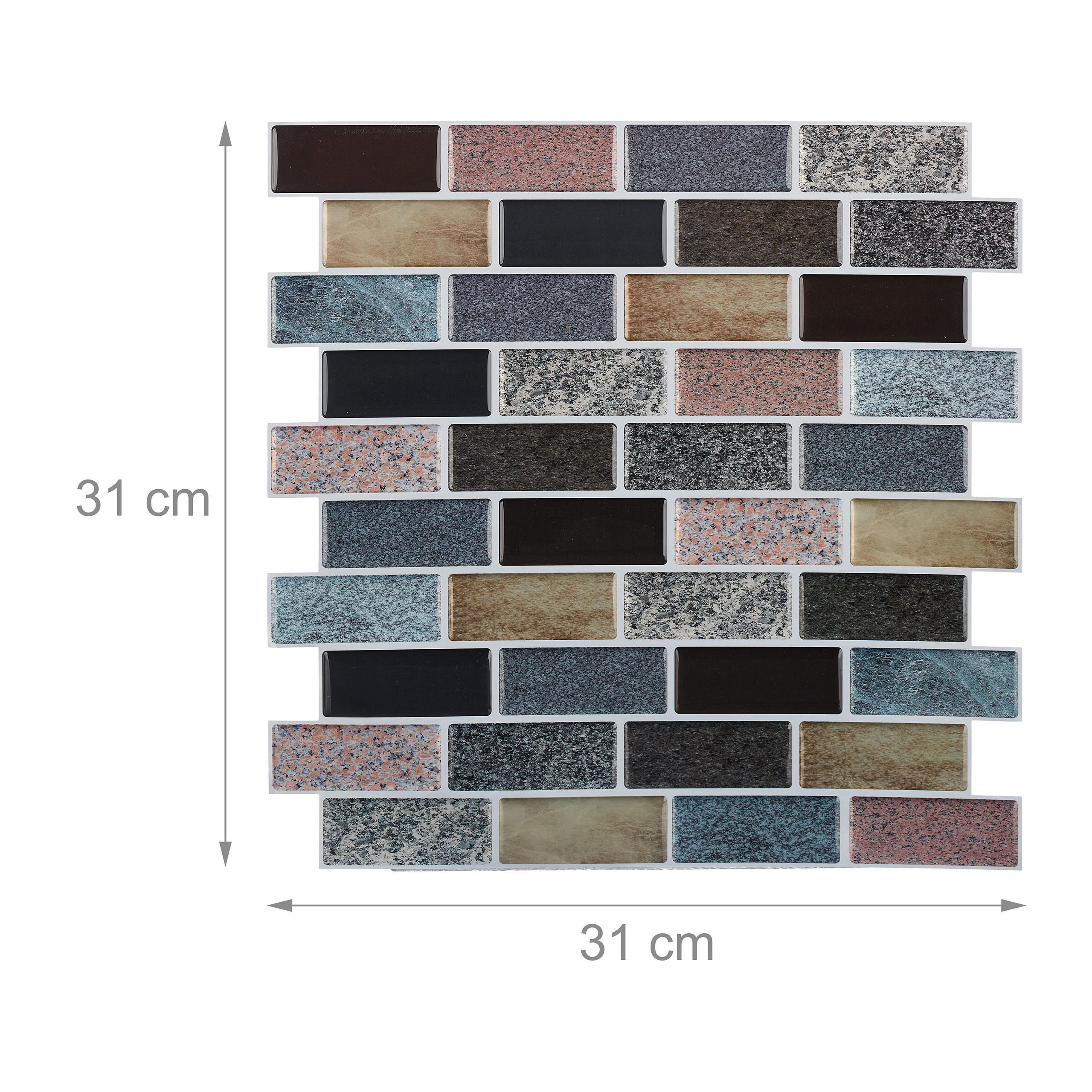 Thumbnail - Relaxdays 10Xfliesenaufkleber, Mehrfarbig, Kunststoff, Papier, 31x31x0.1 cm, Tapeten & Wandverkleidungen, Wandtattoos & ...