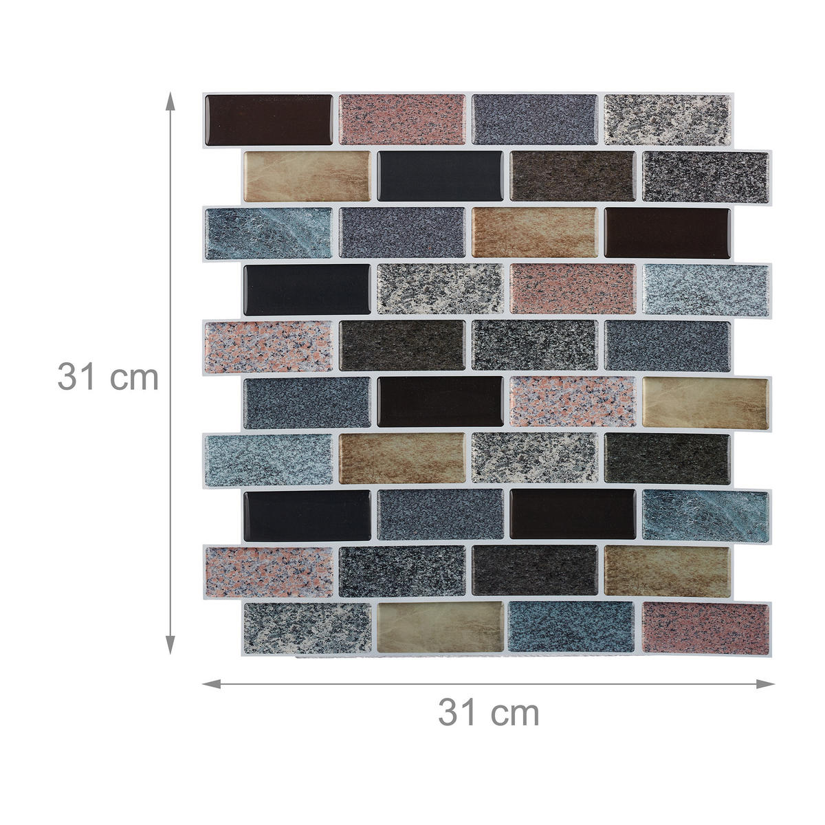 10xFLIESENAUFKLEBER - Multicolor, Papier/Kunststoff (31/31/0.1cm) - Relaxdays