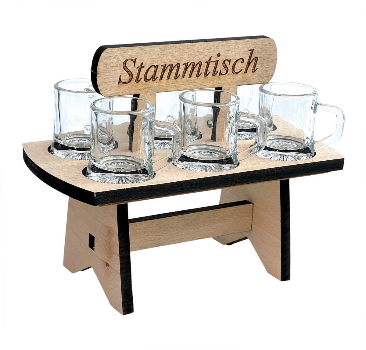 SCHNAPSBRETT mit Gravur und 6 Gläsern Holz Natur 20 cm - Braun, Holz (20/4.5/11cm) - DanDiBo