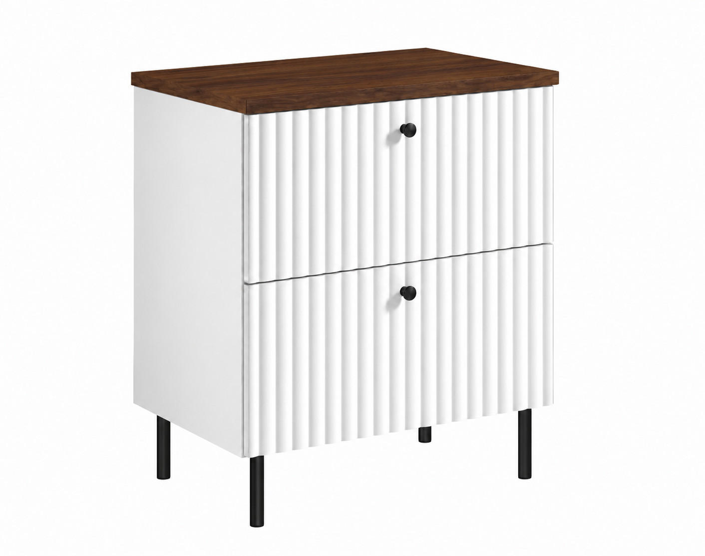 BADEZIMMERSCHRANK: Weiß / Platte Nusseiche / Griffe Schwarz / Beine Schwarz, 60 x 44,4 x 73,6 cm - Schwarz/Weiß, Holzwerkstoff (60/73.6/44.4cm) - 3XE LIVING
