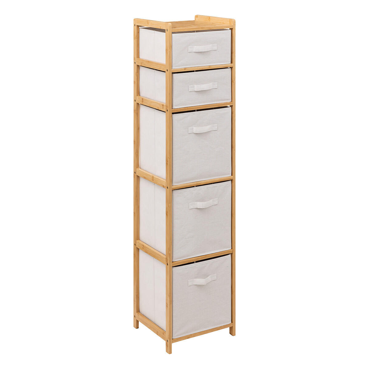 BAMBUSREGAL mit 5 Stoffkörben Tidy 35/33/144,3 cm - Beige, Naturmaterialien (33/144.3/35cm) - 5five Simply Smart