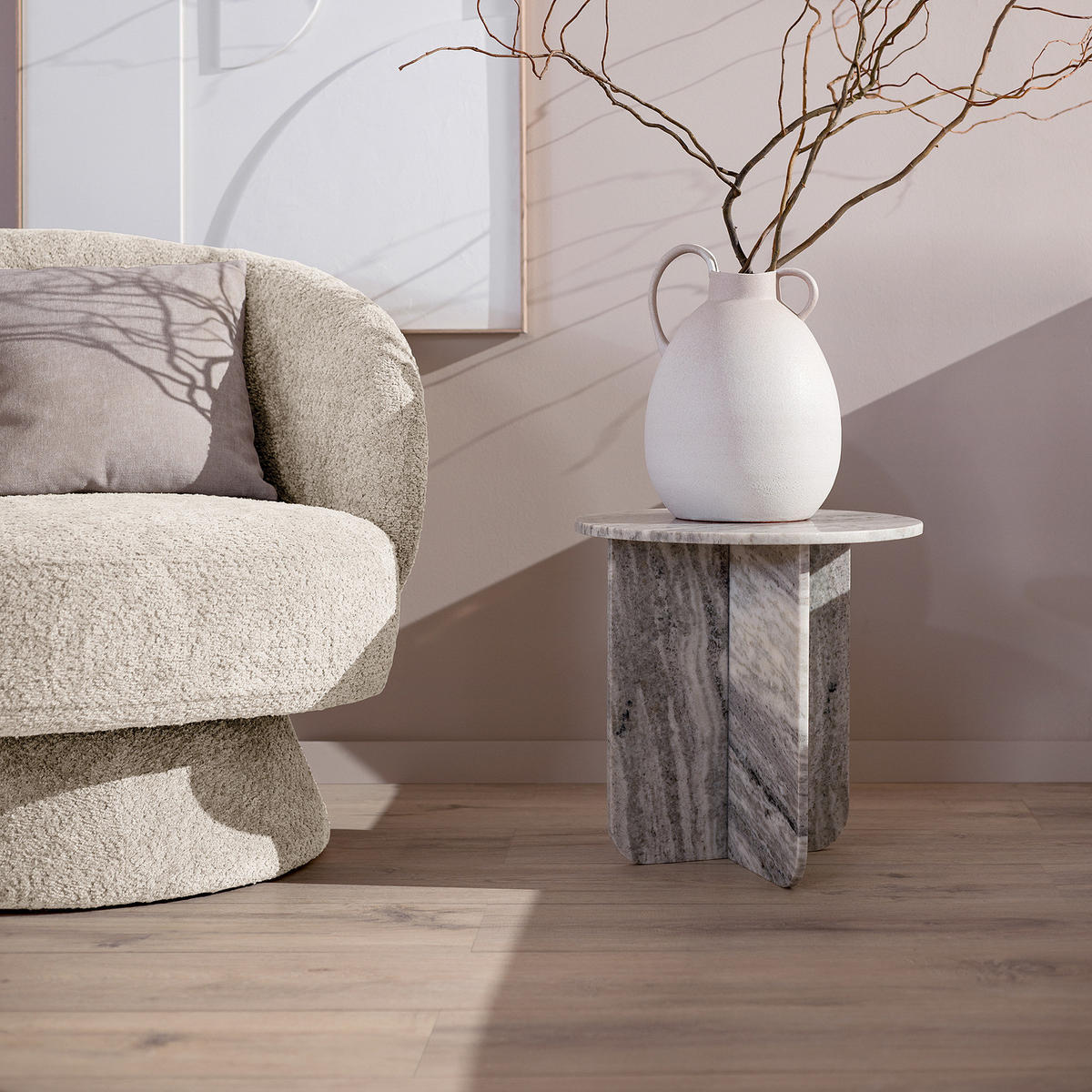 BEISTELLTISCH - Marmor Grau - Grau, Stein (40/40/40cm) - home24