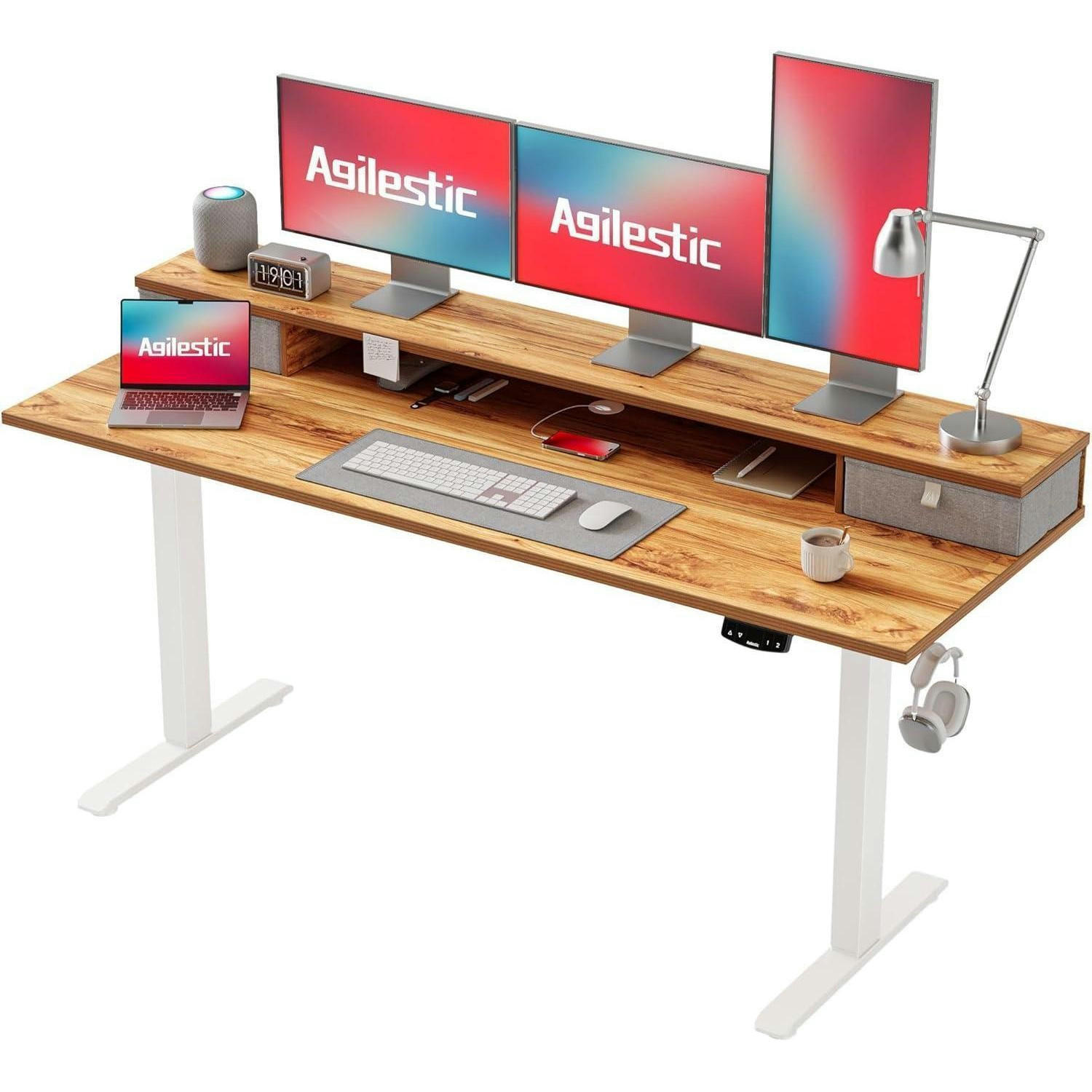 SCHREIBTISCH Höhenverstellbar Elektrisch 160 x 60 cm Hellbraun - Braun, Holzwerkstoff (160/60/75cm)