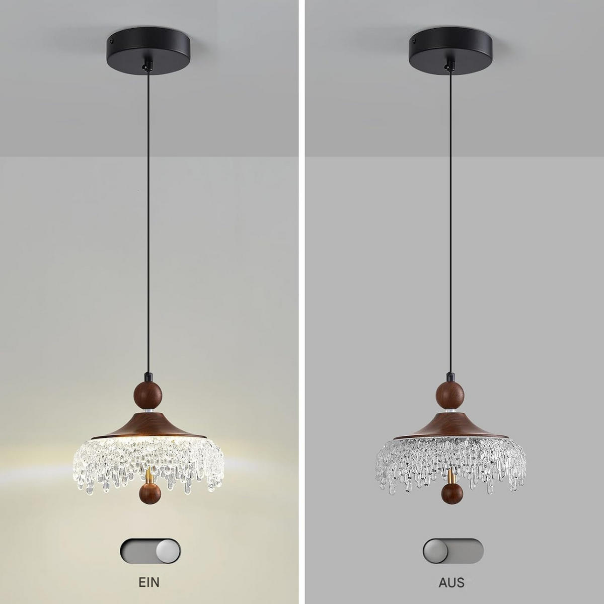 PENDELLEUCHTE LED Tropfen Holzoptik 4000K, höhenverstellbar Modern - Weiß, Kunststoff (20/20/160cm) - Authentics