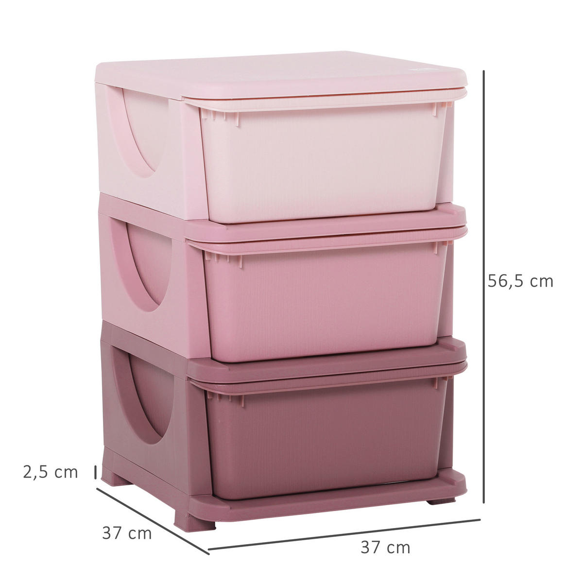 AUFBEWAHRUNGSBOXEN für Kinder, 3 große Schubladen, Kunststoff, Rosa - Rosa, Kunststoff (37/56.5/37cm) - HOMCOM