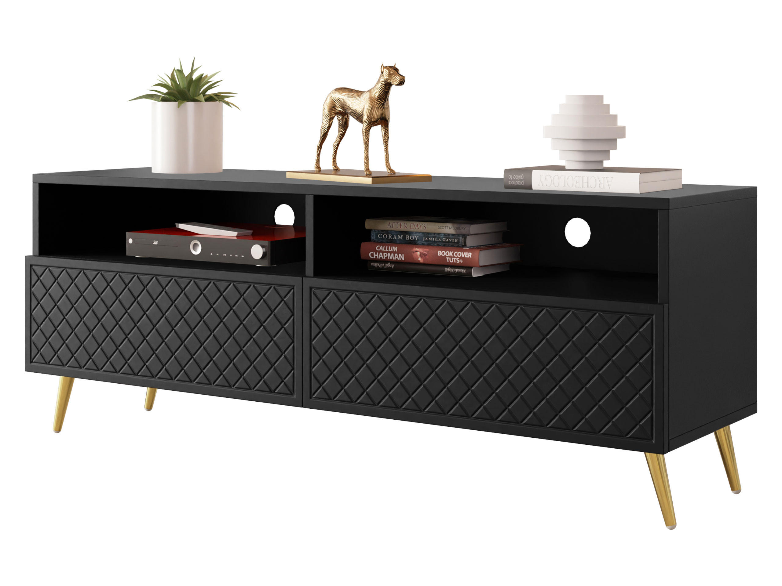 TV-ELEMENT Temerra 2K - Goldfarben/Schwarz, Holzwerkstoff/Metall (150/57/42cm) - MIRJAN24