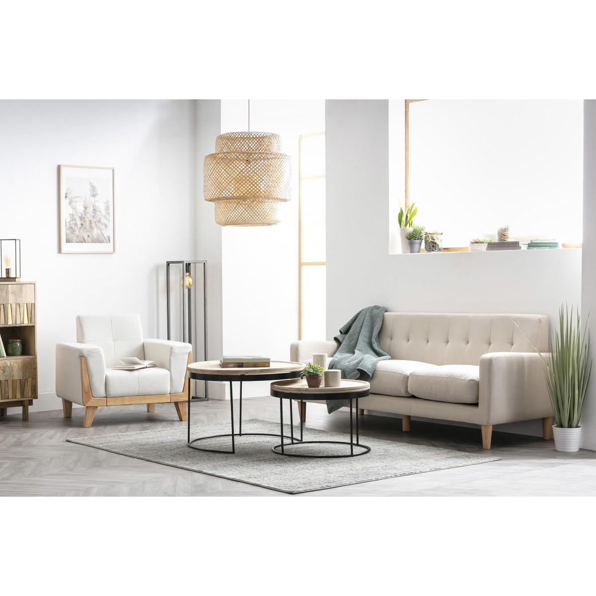 SESSEL Skandinavisch Hellgrau Holz FJORD - Hellgrau, Textil (75/78.5/87cm) - Miliboo