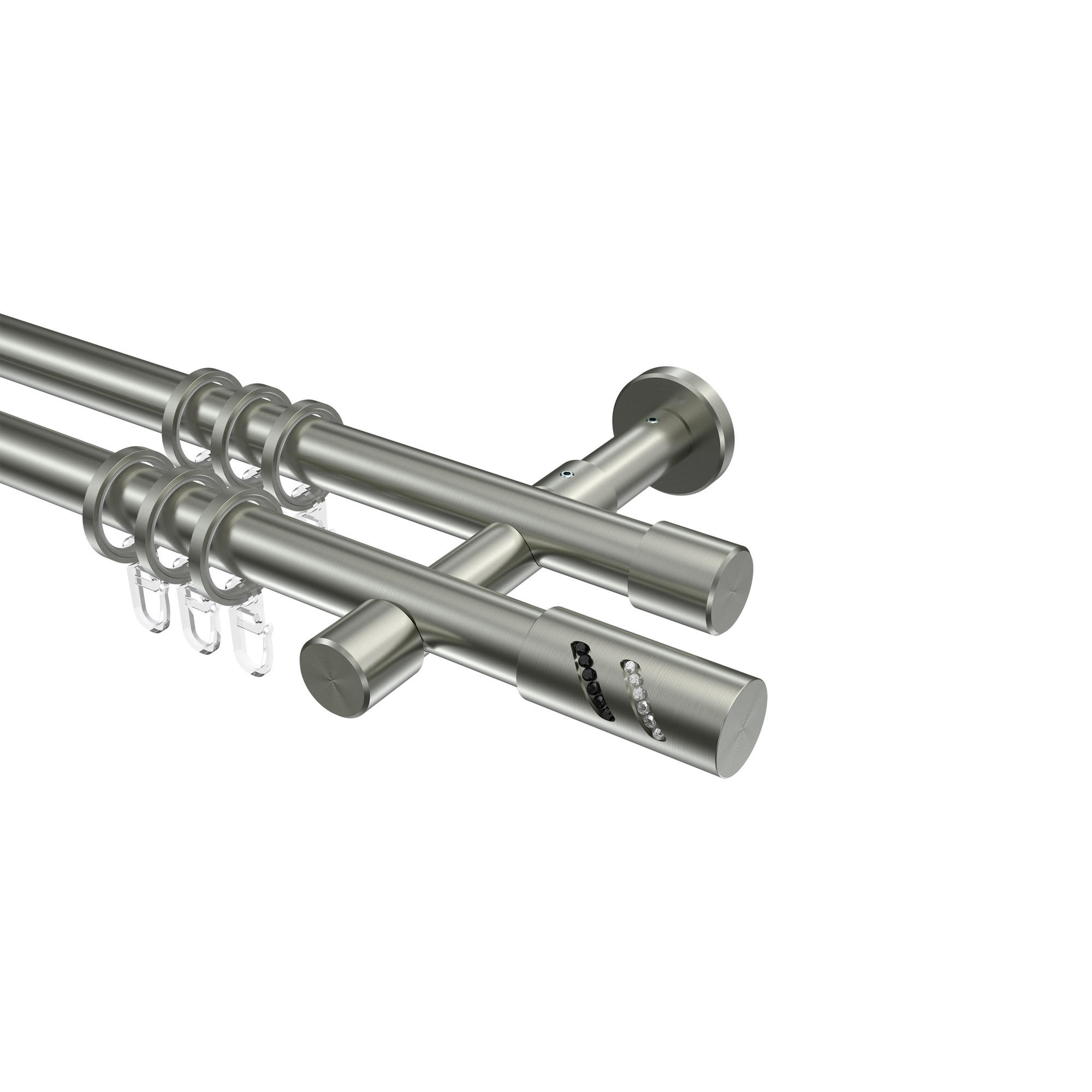 GARDINENSTANGEN-SET Prestige Zoena 280 cm (geteilt in 2 x 140 cm), 2-läufig, 20 mm Ø Edelstahl-Optik - Edelstahlfarben, Metall (280cm) - INTERDECO