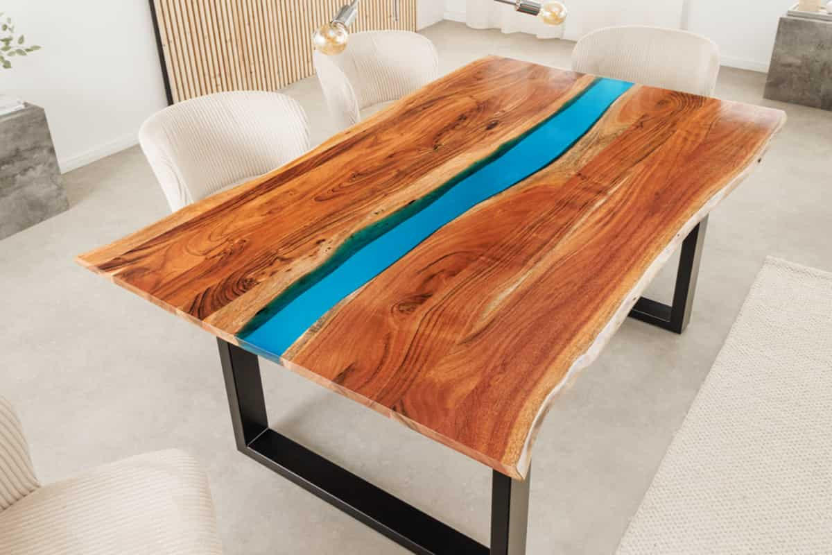 ESSTISCH LIQUID Akazie Braun 160cm - Blau/Schwarz, Holz/Metall (96/160/76cm) - riess-ambiente