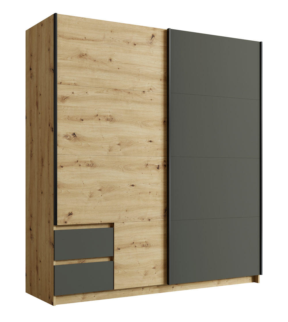 SCHWEBETÜRENSCHRANK Uriel graphit grau / Eiche Artisan 180 / 59 / 198cm - Eichefarben/Multicolor, Holz/Holzwerkstoff (180/198/59cm) - Feldmann-Wohnen