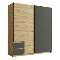 SCHWEBETÜRENSCHRANK Uriel graphit grau / Eiche Artisan 180 / 59 / 198cm - Eichefarben/Multicolor, Holz/Holzwerkstoff (180/198/59cm) - Feldmann-Wohnen