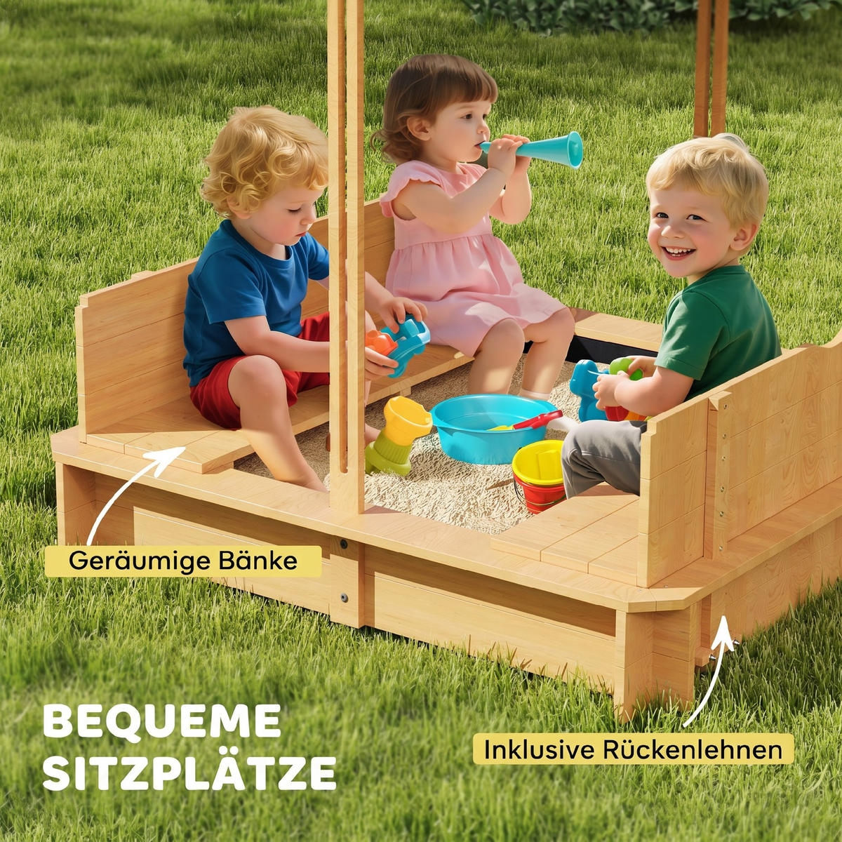 SANDKASTEN aus Tannenholz Polyester Grün Weiß - Hellbraun, Holz (106/106/115cm) - Outsunny