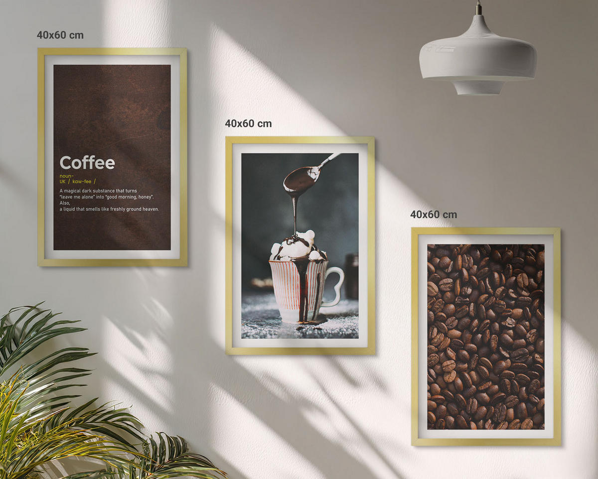 WANDBILDER 3er Set - 40x60 cm Goldrahmen - Kaffeegetränk mit Schlagsahne - Goldfarben, Kunststoff (40/60cm) - ArtPrintCave