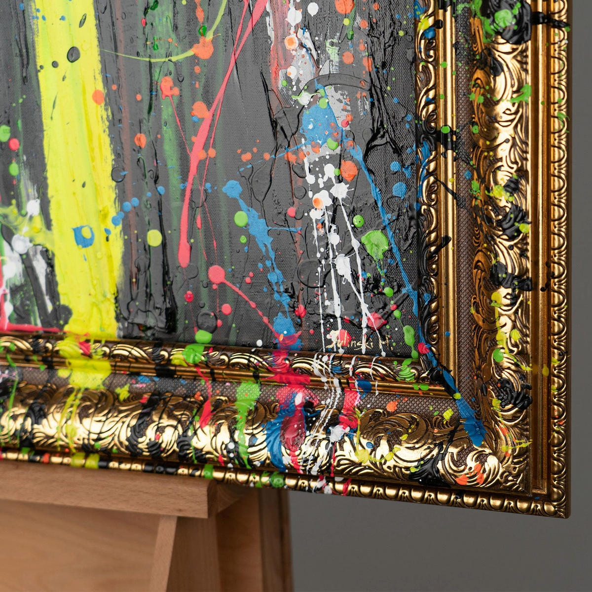 GEMÄLDE Neon-Spritzer Schattenfugenrahmen Gold 140x100 cm - Goldfarben, Holz (140/100cm) - YS-art gallery
